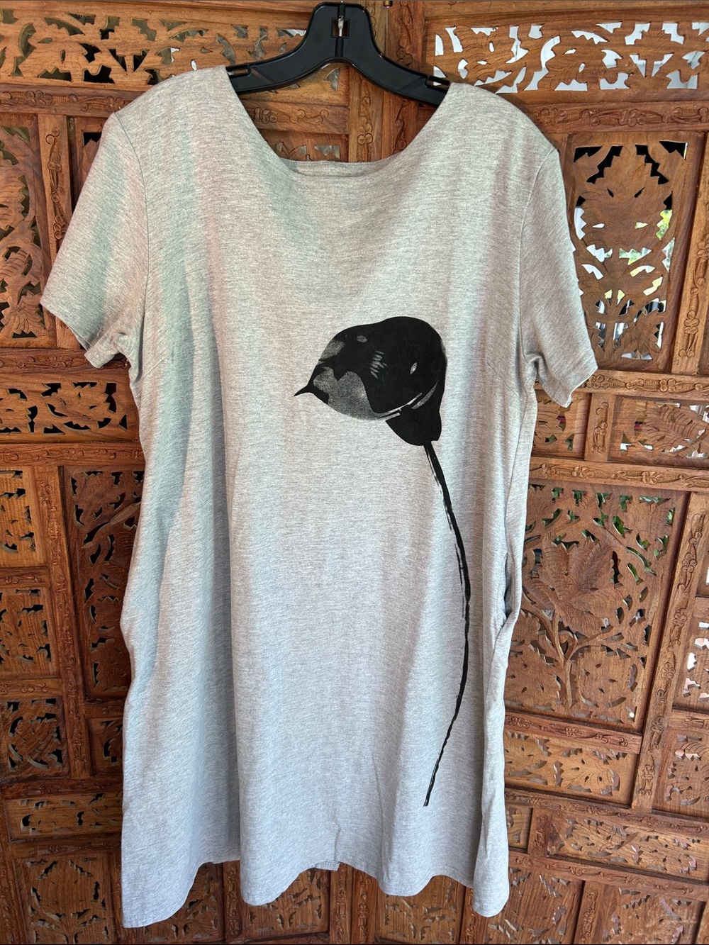 Gray T-Shirt Dress with Black Cala Lily Graphic  XL